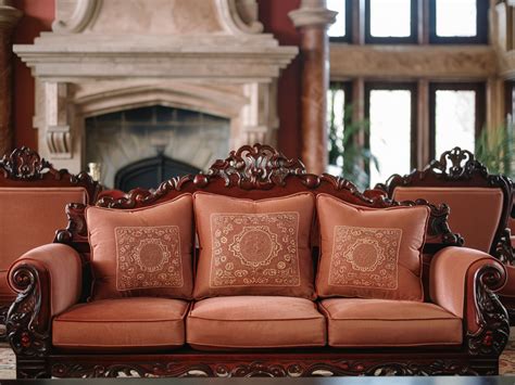 Grand Wooden Sofa Set – Hand-Carved Teak Masterpiece for Luxurious Int ...