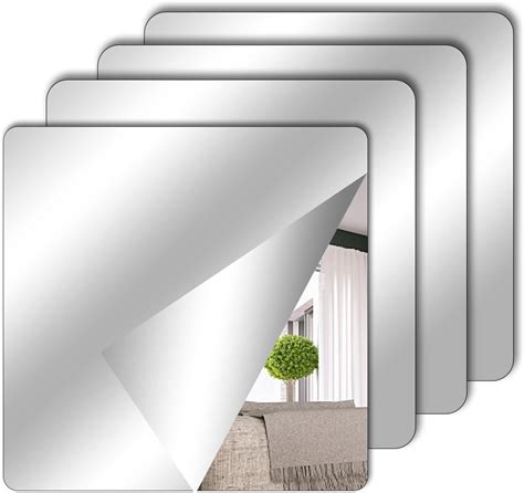 TSLBW 4 Pack Self Adhesive Mirror Stickers 15x15cm Acrylic Mirror ...