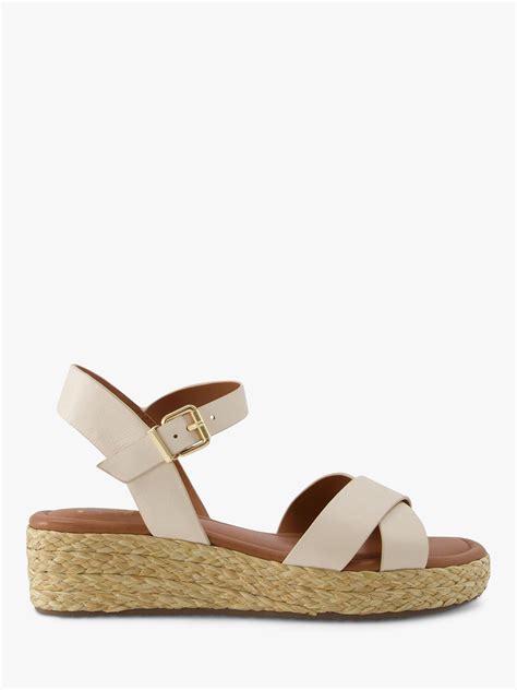 Dune Wide Fit Linnie Leather Espadrille Flatform Sandals, White, 3