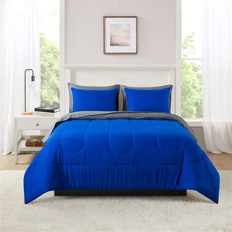 Mainstays Solid Blue 7 Piece Bed in a Bag Comforter Set with Sheets ...