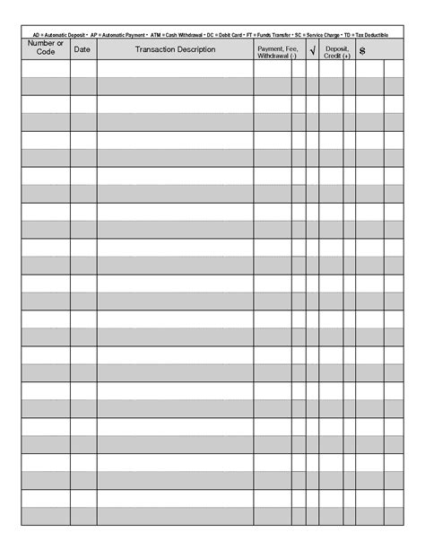 Checkbook transaction register printable - samplelity