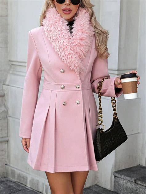 Chiquease Elegant Solid Color Fluffy Collar Double-Breasted Knitted ...