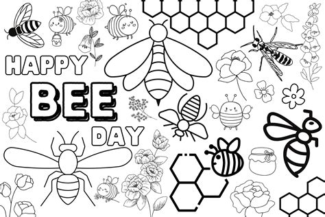 Happy Bee Day Coloring Page