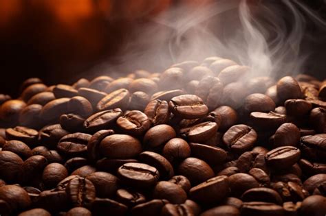 Araffes of coffee beans are being roasted and steam rises from them ...