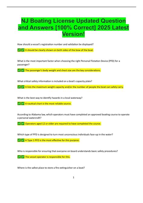 NJ Boating License Updated Question and Answers [100% Correct] 2025 ...