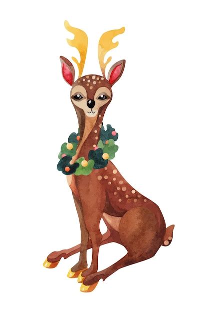 Christmas watercolor deer illustration | Premium Vector