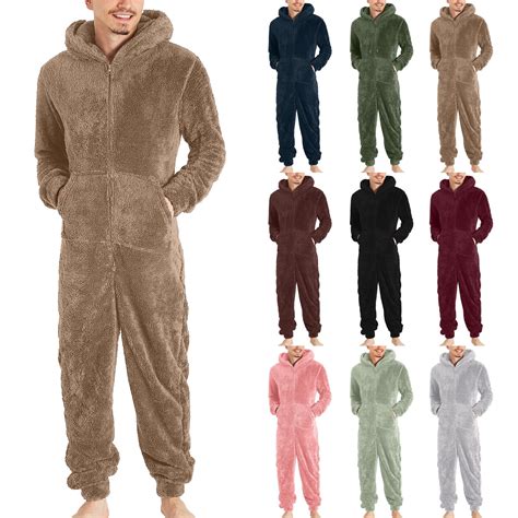 Utoimkio Men's Warm Fleece Hooded Onesie Jumpsuits One Piece Full ...