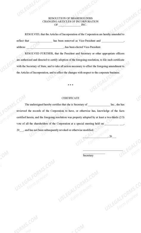 Louisiana Resolution of Shareholders Changing Articles of Incorporation ...