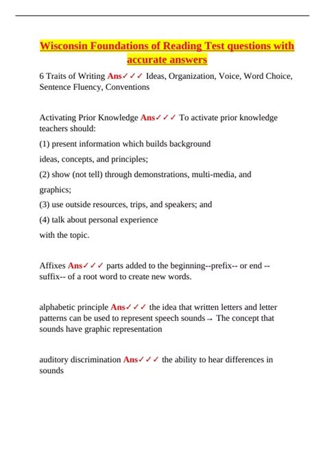 Wisconsin Foundations of Reading Test – Full Terminology and Strategies ...