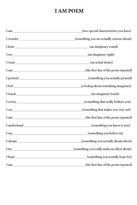 I Am Poem Worksheet | I am poem, I am poem template, Poem template