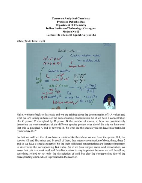 Lec14 - Notes - Course on Analytical Chemistry Professor Debashis Ray ...