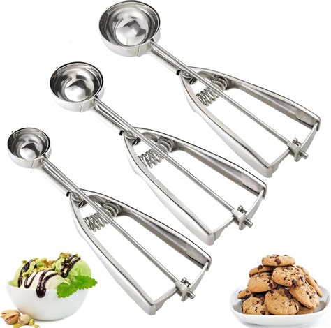 Amazon.com: Cookie Scoop Set of 3 - Stainless Steel Ice Cream Scooper ...