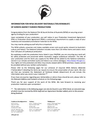 Fillable Online INFORMATION FOR NFSA DELIVERY MATERIALS (DELIVERABLES ...