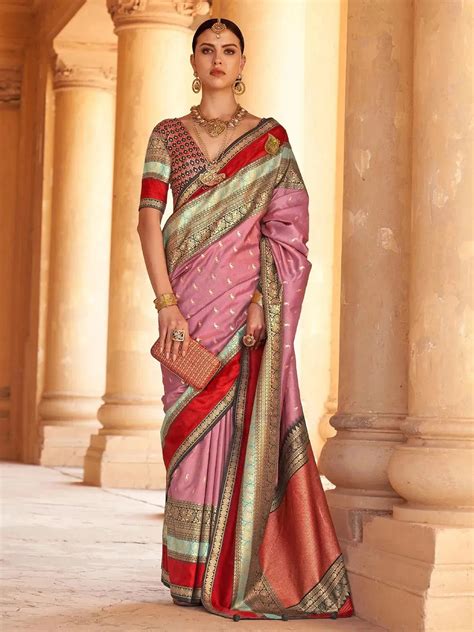 Light Pink Woven Design Patola Soft Silk Saree - VJV Now - India
