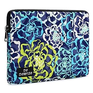 DOMISO 14 Inch Laptop Sleeve Case Canvas Fabric blue-green Rose Pattern ...