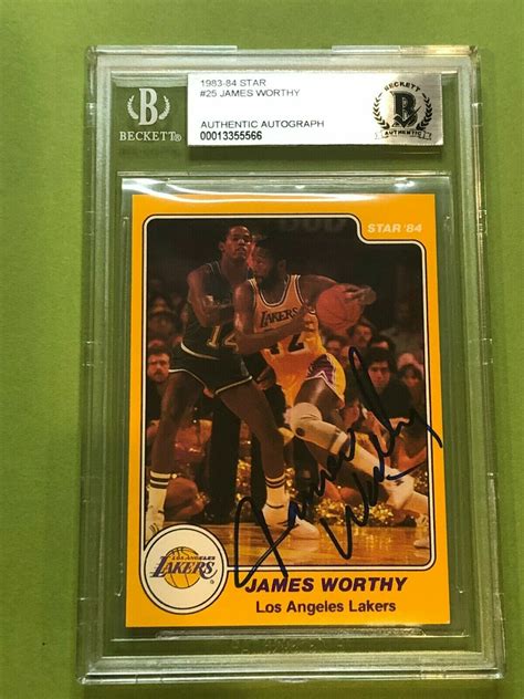 JAMES WORTHY Signed 1983-84 STAR CO. ROOKIE Card #25 Beckett BAS ROOKIE ...