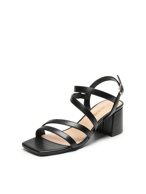 Women's Strappy Chunky Heels Low Block Square Open Toe Sandals Dress ...
