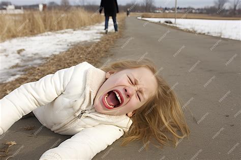 Premium AI Image | Pain and fear a girl lies on the ground and screams ...