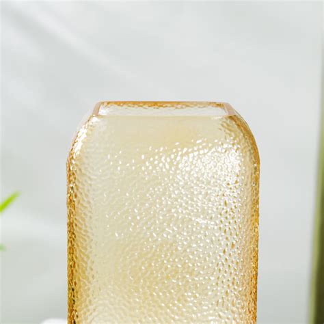 Art Deco Pebble Patterned Glass Vase Amber 9.5 Inch