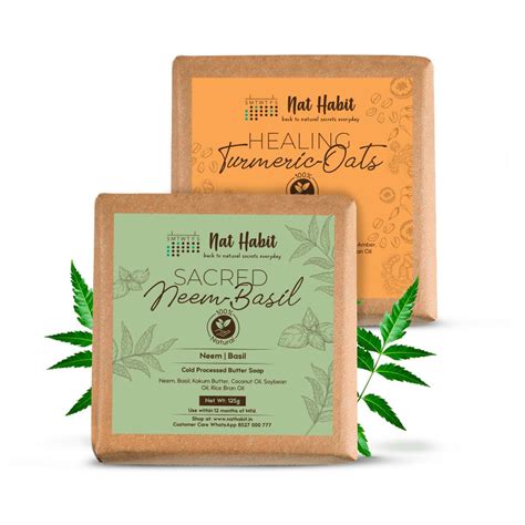 Buy Nat Habit Neem & Turmeric Oats Bath Soap Combo | Cold-Processed ...