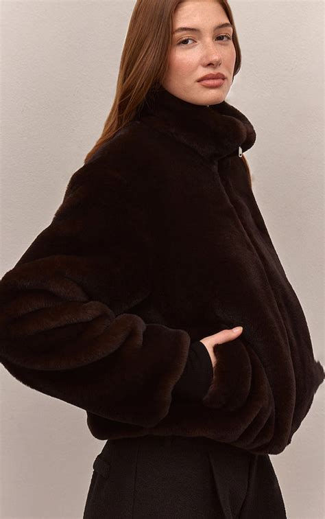 Dark Chocolate Plush Faux Fur Cropped Bomber Style Coat – The Bae Club