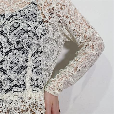 80s white lace long sleeves top | LEMON