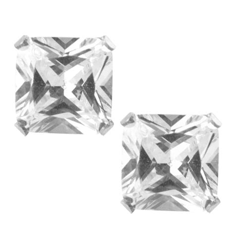 Buy Silver Stainless Steel Classic Princess-Cut White CZ Studs Online ...