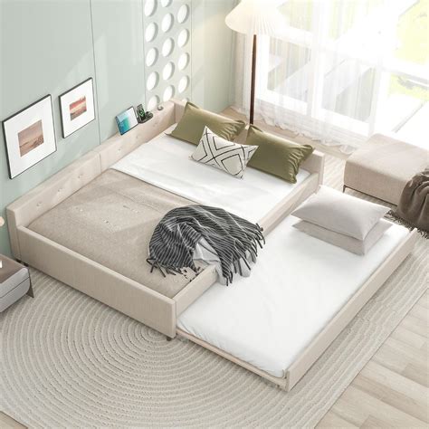 Amazon.com: HomSof Queen Size Upholstered Platform Bed with USB and ...