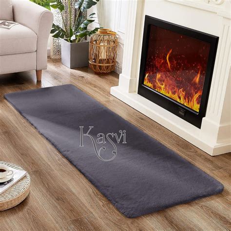 Grey Shade Super Soft Faux Rabbit Fur Bed Side Runner -GIR001BSGR – www ...