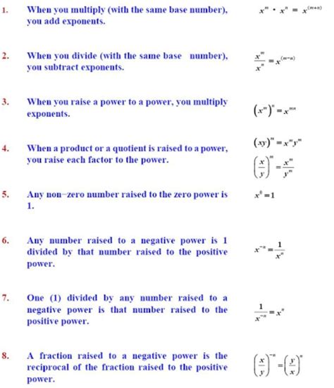 List all the laws of exponents for class 9 - Brainly.in
