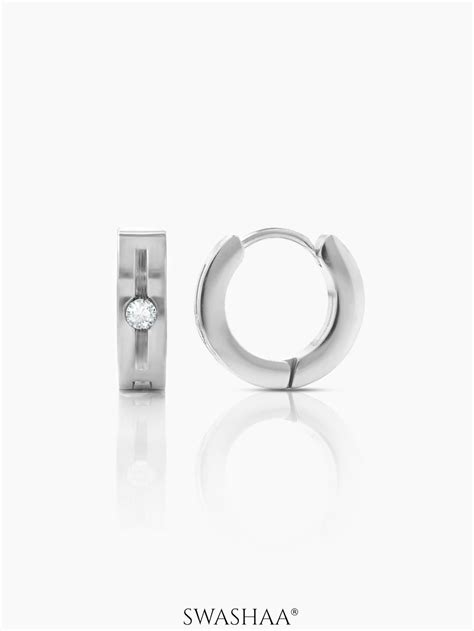 Buy Solaris Studed Diamond Men's Hoop Earrings Online | Swashaa