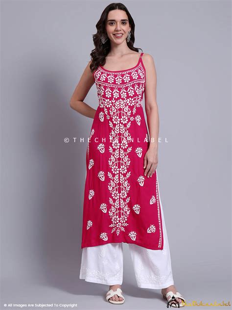 Hot Pink Modal Long Strappy Chikankari Kurta | Trending Strappy Kurta ...