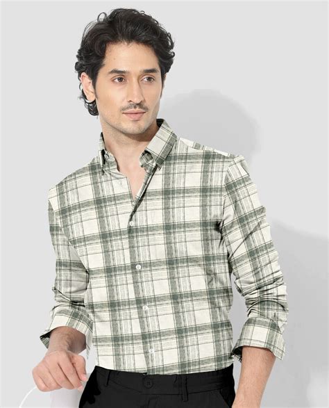 Beige and Agave Green Checks Cotton Linen Shirt – kollercut