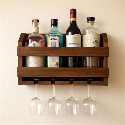 Weekend Hunters Wooden Wall Mounted Wine Rack with 4 Stemware Glass ...