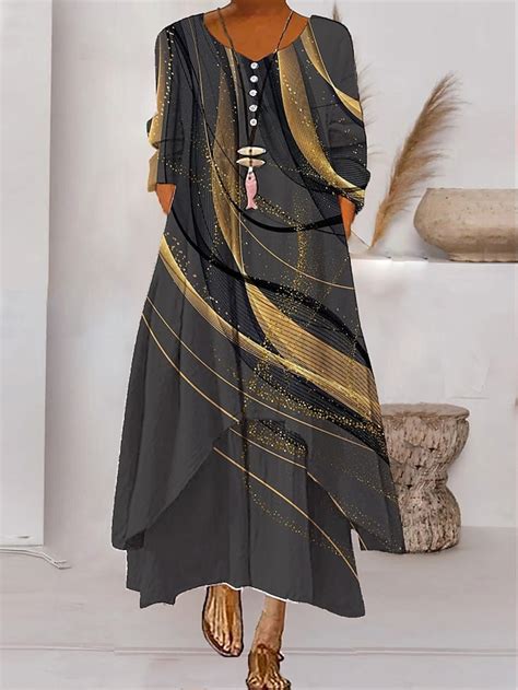 Femmes Robe Maxi Robe Décontractée Robe évasée Robe Imprimée Mode ...