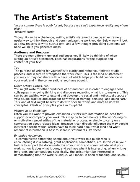 Artist Statement Examples For Students at Greg Booth blog