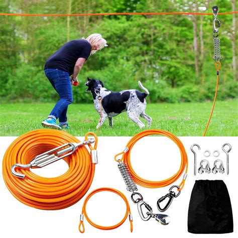 Dog Tie Out Runner for Yard, Dog Trolley System 100FT Dog Lead with ...