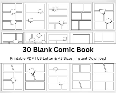 Printable Blank Comic Book Template. Comic Drawing Book. Digital Comic ...