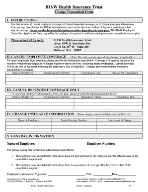 Fillable Online BIAW Change Transmittal Form - EPK Benefits Fax Email ...