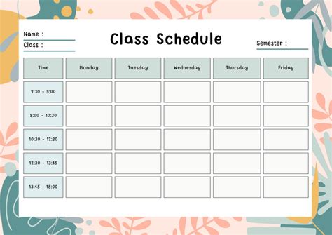 Class Schedule Printable 的图像结果