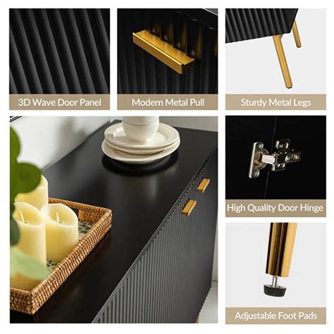 Heera Moti | Vertical line Sideboard & Cabinet | Small | Black