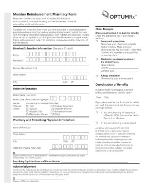 Member Reimbursement Pharmacy Form - Blank Fillable Template | Fill Out ...