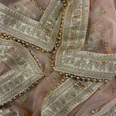 Bridal Noor Peach Zari Embroidered Net Sequin Dupatta – anokherang