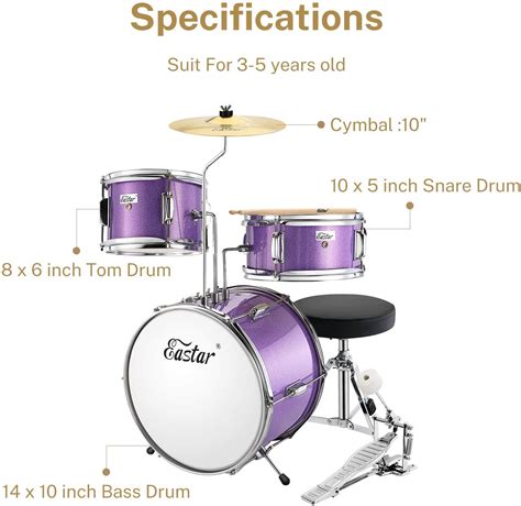 Buy Drum Set Eastar 14 inch Drum Set for Beginners 3-Piece Drum Kit ...