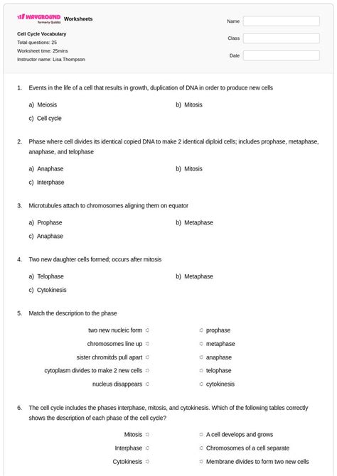 50+ Cell Cycle worksheets for Class 8 on Wayground | Free & Printable