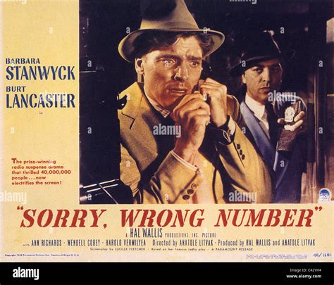 SORRY, WRONG NUMBER Poster for 1948 Paramount film with Burt Lancaster ...