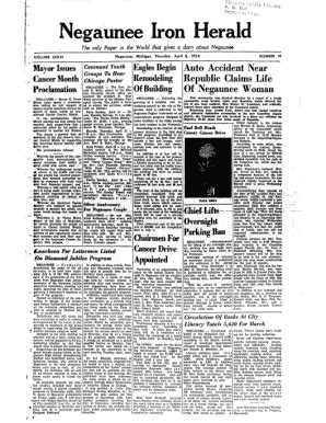 Fillable Online Negaunee Iron Herald - Volume Lxxxi, Number 19 Fax ...
