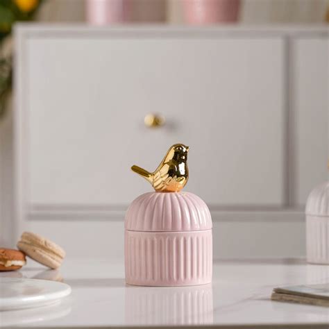Bird Ceramic Canister Pink Online - Premium Jewellery Box | Nestasia