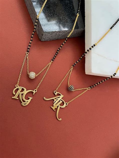 Custom 2 Initial Pendant Name Short Mangalsutra Necklace With AD Ball ...