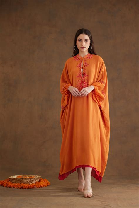 Saffron applique embroidered Kaftan Dress
